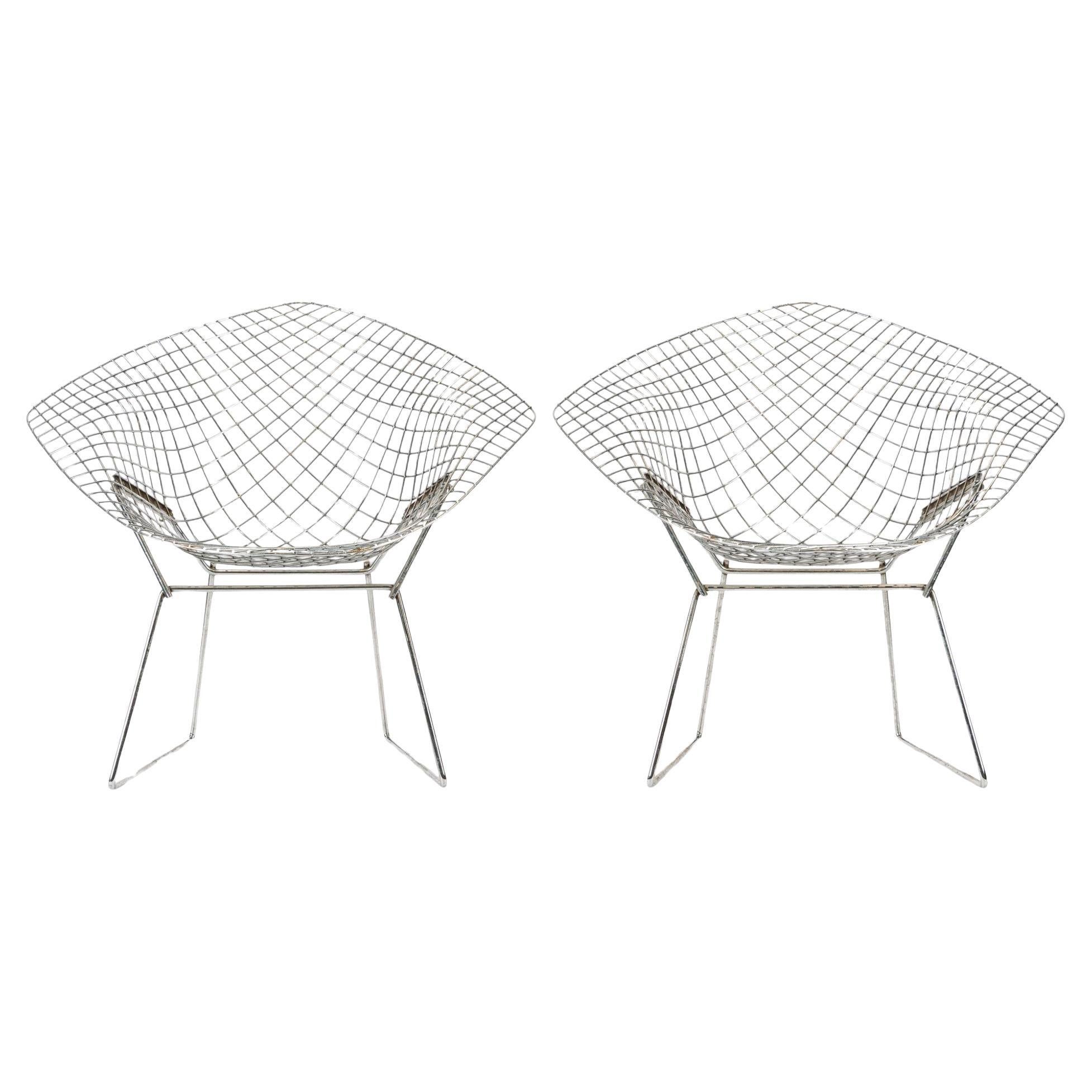 Sillas de salón Diamond Wire plateadas de mediados de siglo, de Harry Bertoia para Knoll en venta