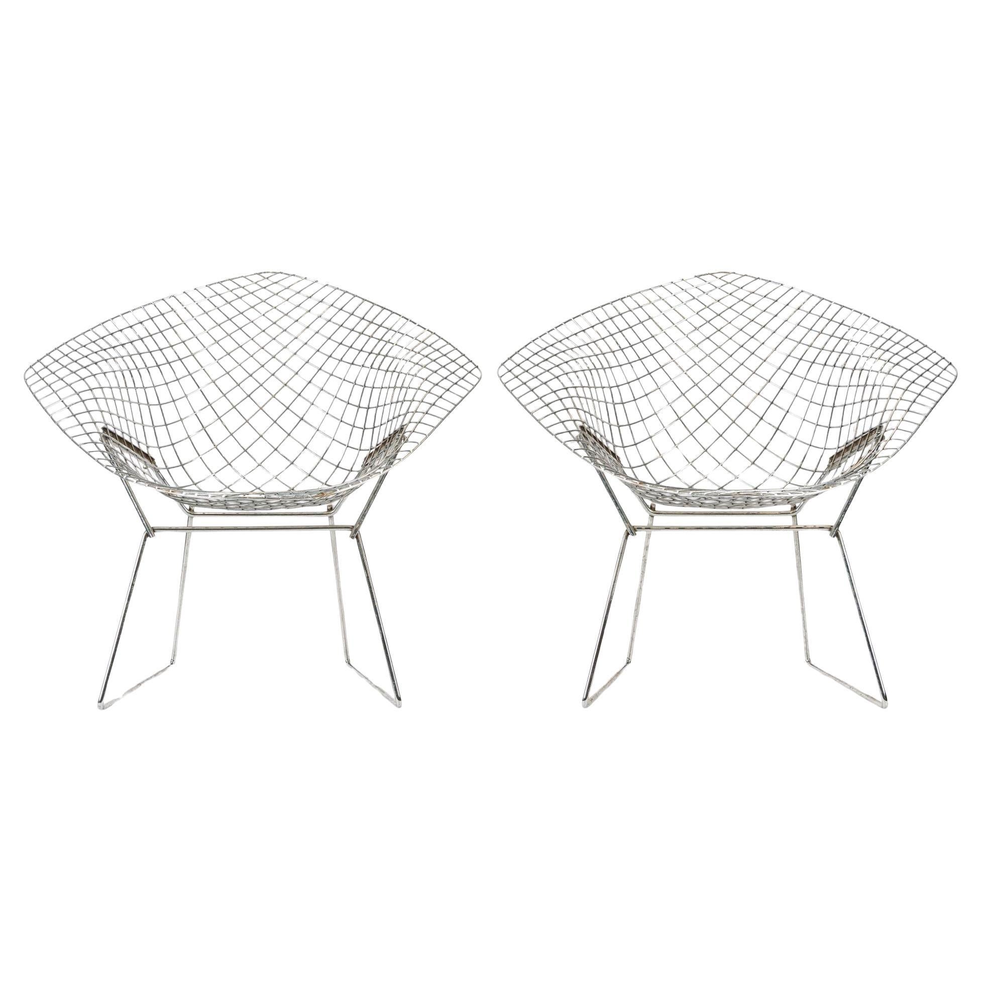 Mid Century Silver Diamond Wire Lounge Chairs by Harry Bertoia for Knoll