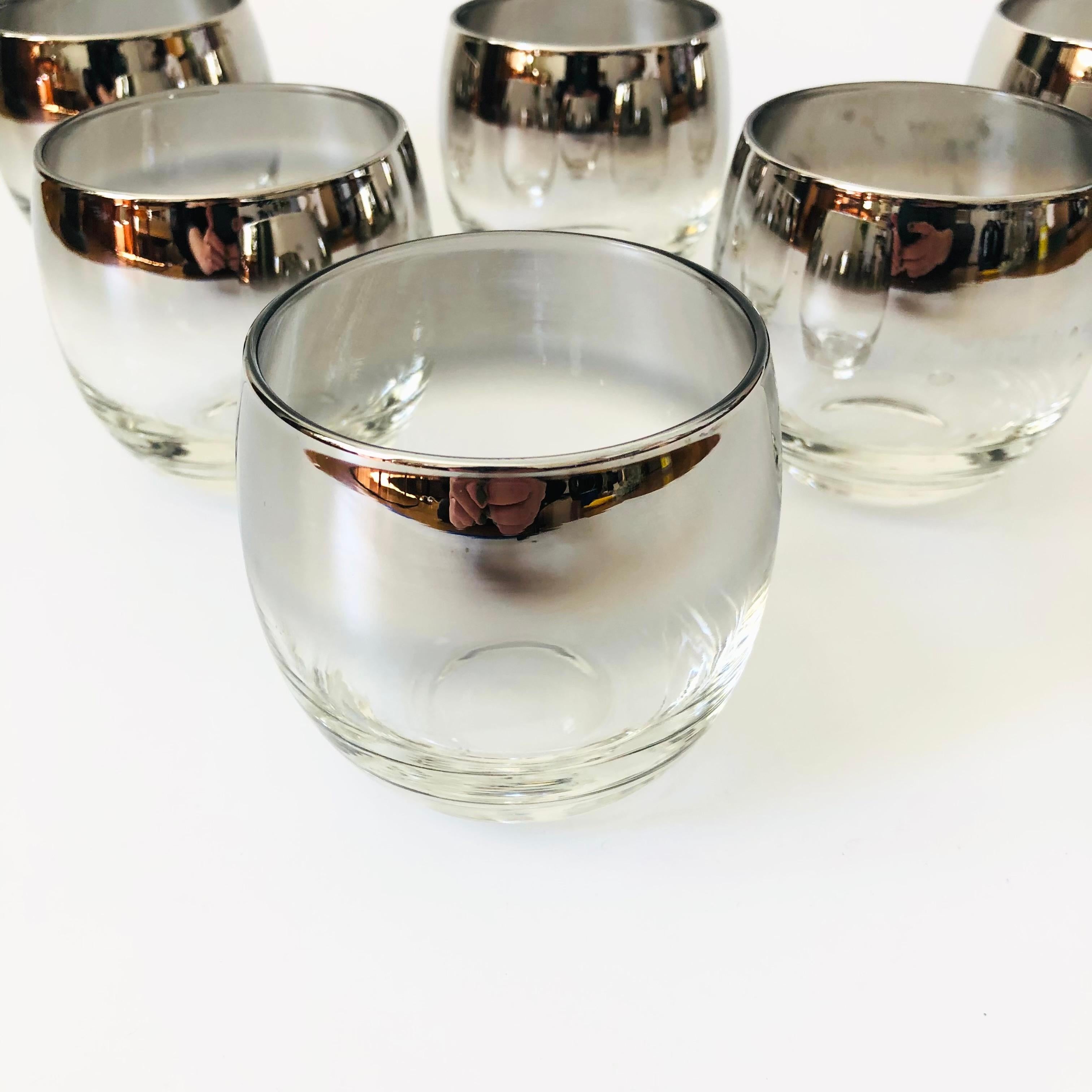 Mid-Century Modern Mid Century Silver Fade Roly Poly Cocktail Glasses - Set of 6 For Sale