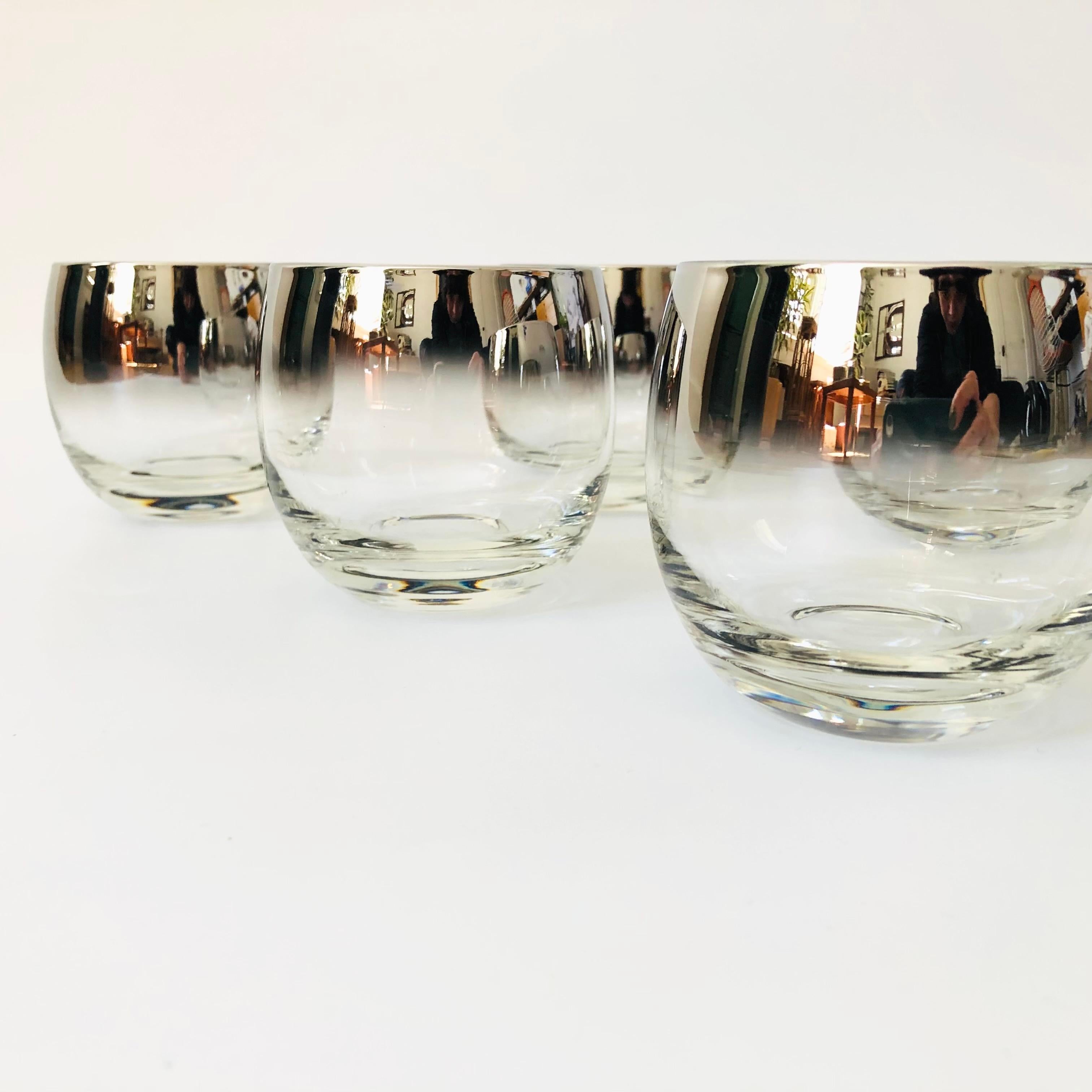 Mid Century Silver Fade Roly Poly Cocktail Glasses - Set of 6 In Good Condition For Sale In Vallejo, CA