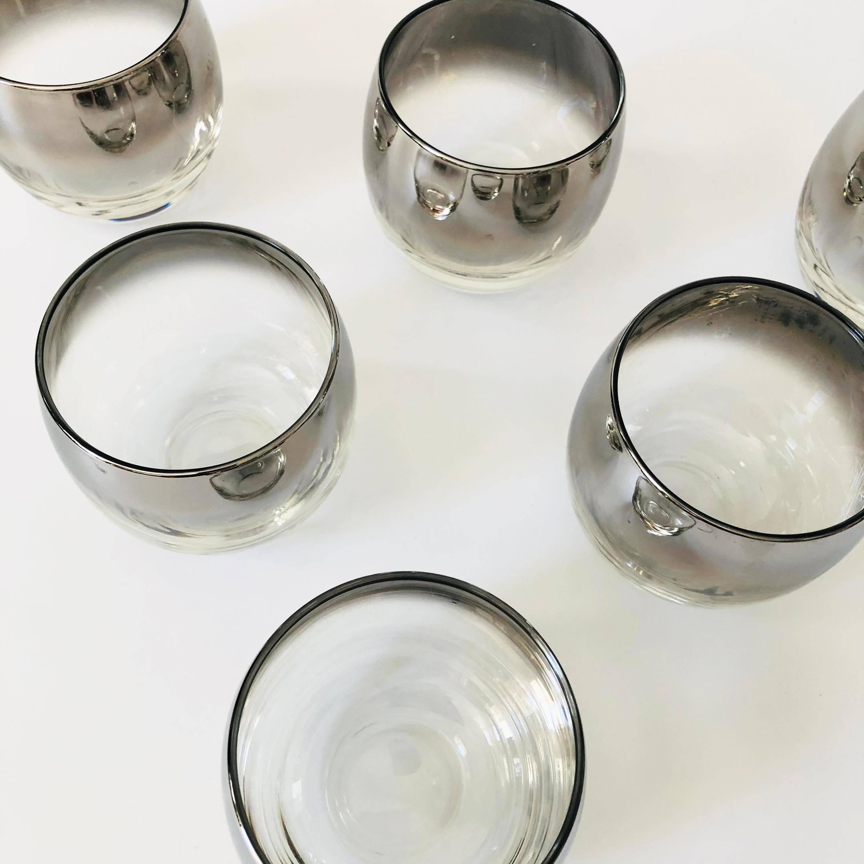 Set von 6 Roly Poly-Cocktailgläsern aus Silberblech aus der Mitte des Jahrhunderts (20. Jahrhundert) im Angebot