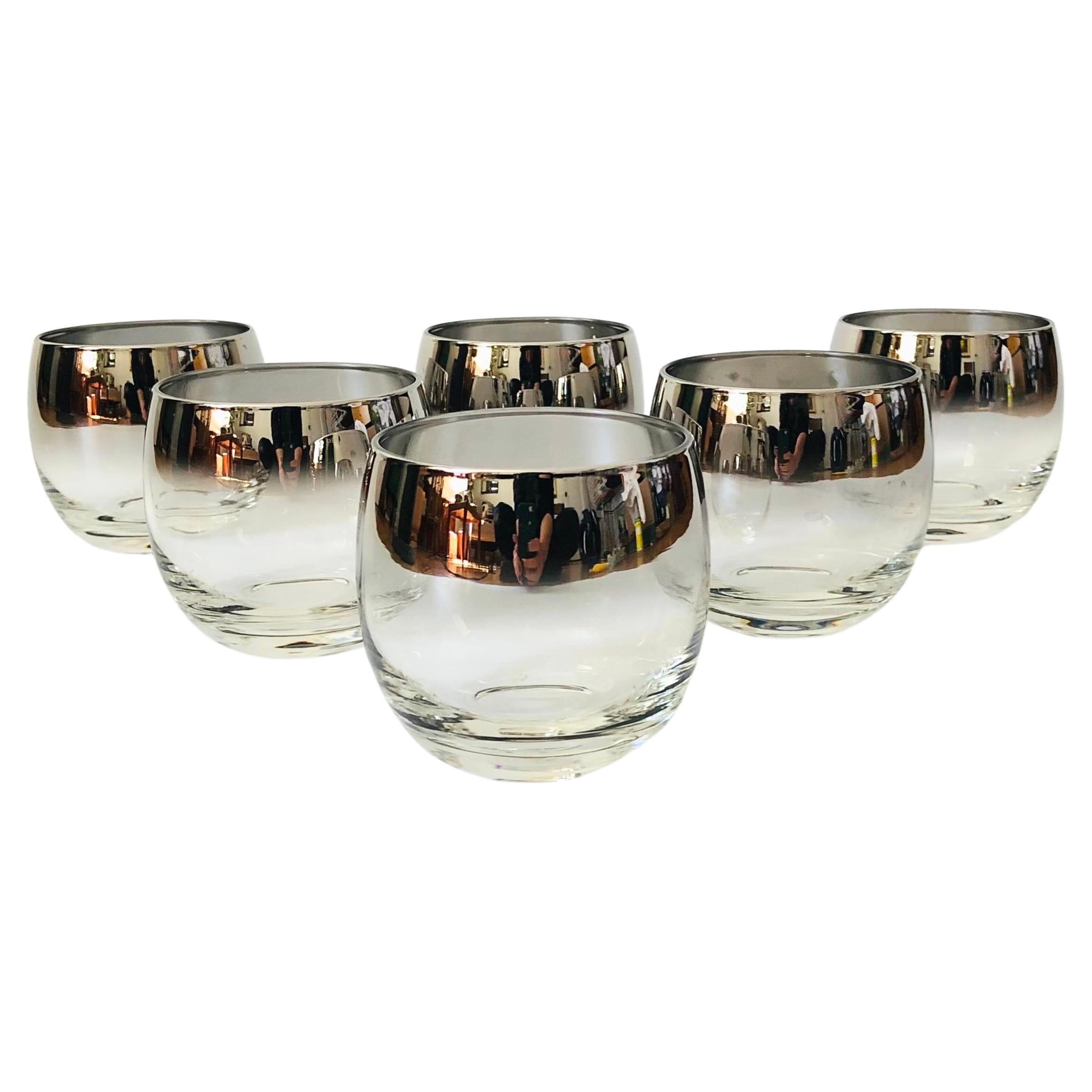Mid Century Silver Fade Roly Poly Cocktail Glasses - Set of 6 For Sale