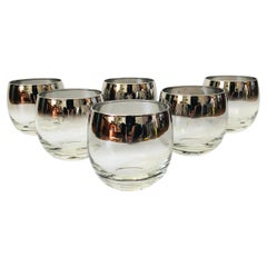 Vintage Mid Century Silver Fade Roly Poly Cocktail Glasses - Set of 6