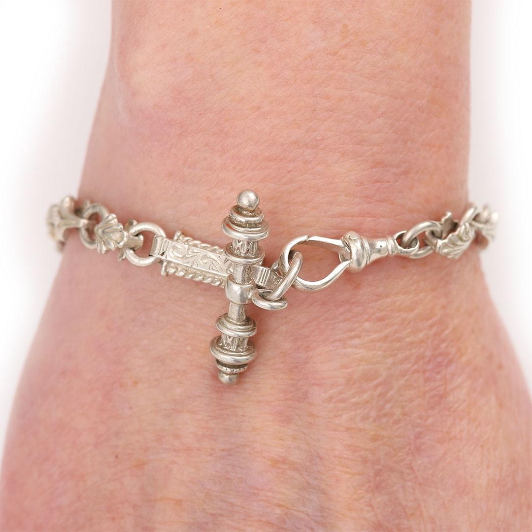 Silber-Gliederarmband aus der Mitte des Jahrhunderts mit T-Bar, um 1960 3