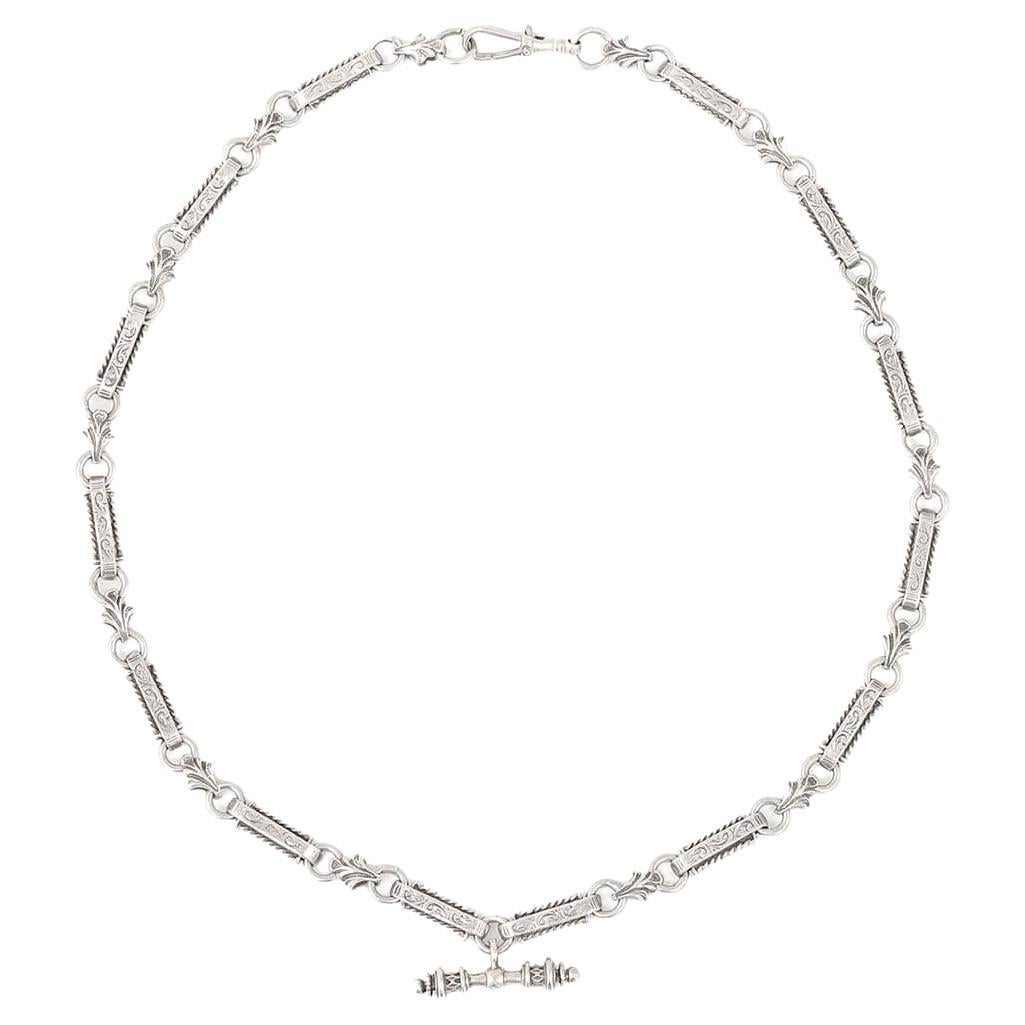 Mid Century Silver Fancy Link Necklace with T-Bar, Circa 1960
