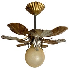 Midcentury Silver and Gilt Flower Ceiling Light
