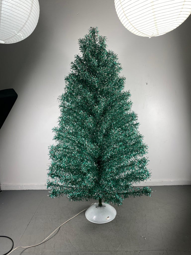 Mid Century Silver & Green Aluminum Christmas Tree, 