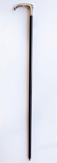 20th Century Silver Handle Walking Cane Made in Portugal with Hallmarks