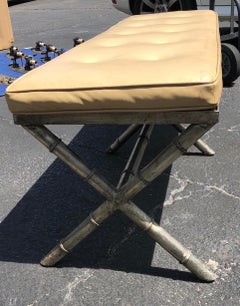 Midcentury Silver Leaf Faux Bamboo Bench