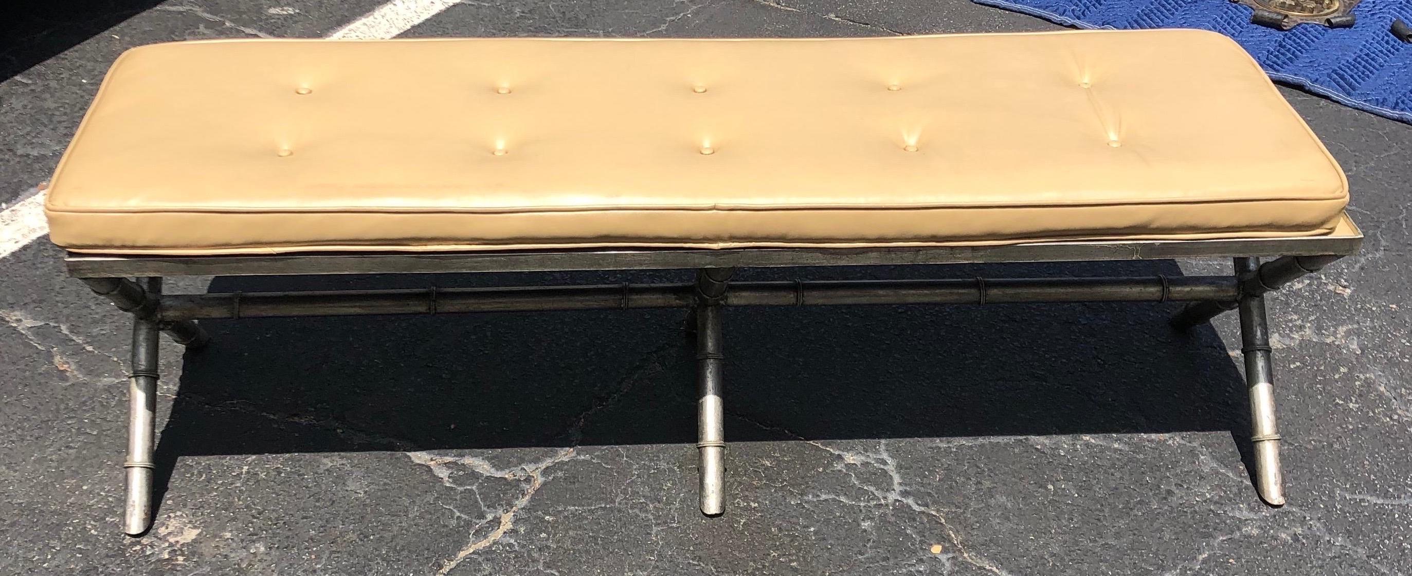 20th Century Midcentury Silver Leaf Faux Bamboo Bench For Sale