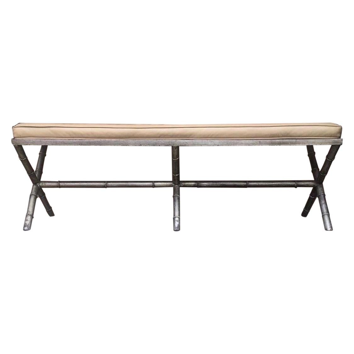 Midcentury Silver Leaf Faux Bamboo Bench For Sale