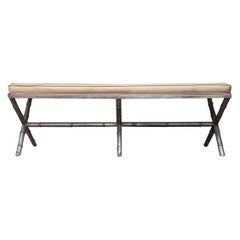 Retro Midcentury Silver Leaf Faux Bamboo Bench
