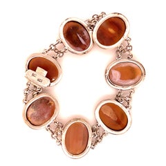 Mid Century Silver Oval Open Link Cameo Bracelet