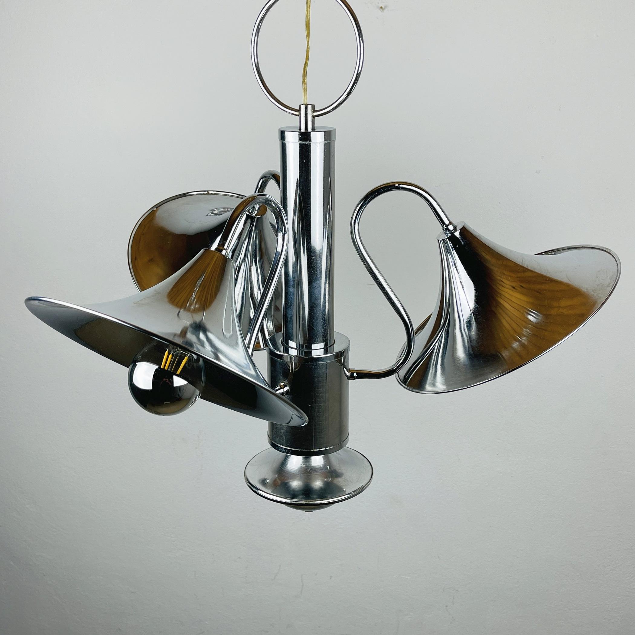 Steel Mid-Century Silver Pendant Lamp Italy 1970s For Sale