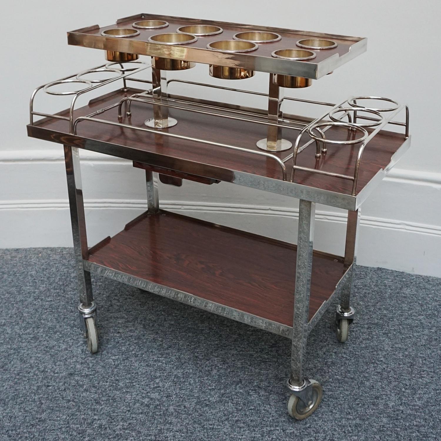 Mid-Century Silver Plate and Chrome Drinks Trolley by Drakes Silversmiths 6