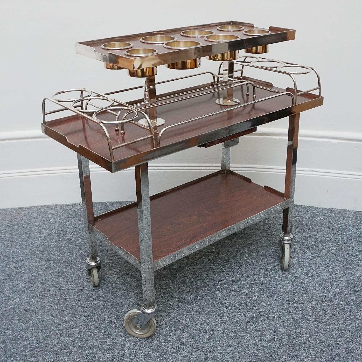 Mid-Century Silver Plate and Chrome Drinks Trolley by Drakes Silversmiths 1