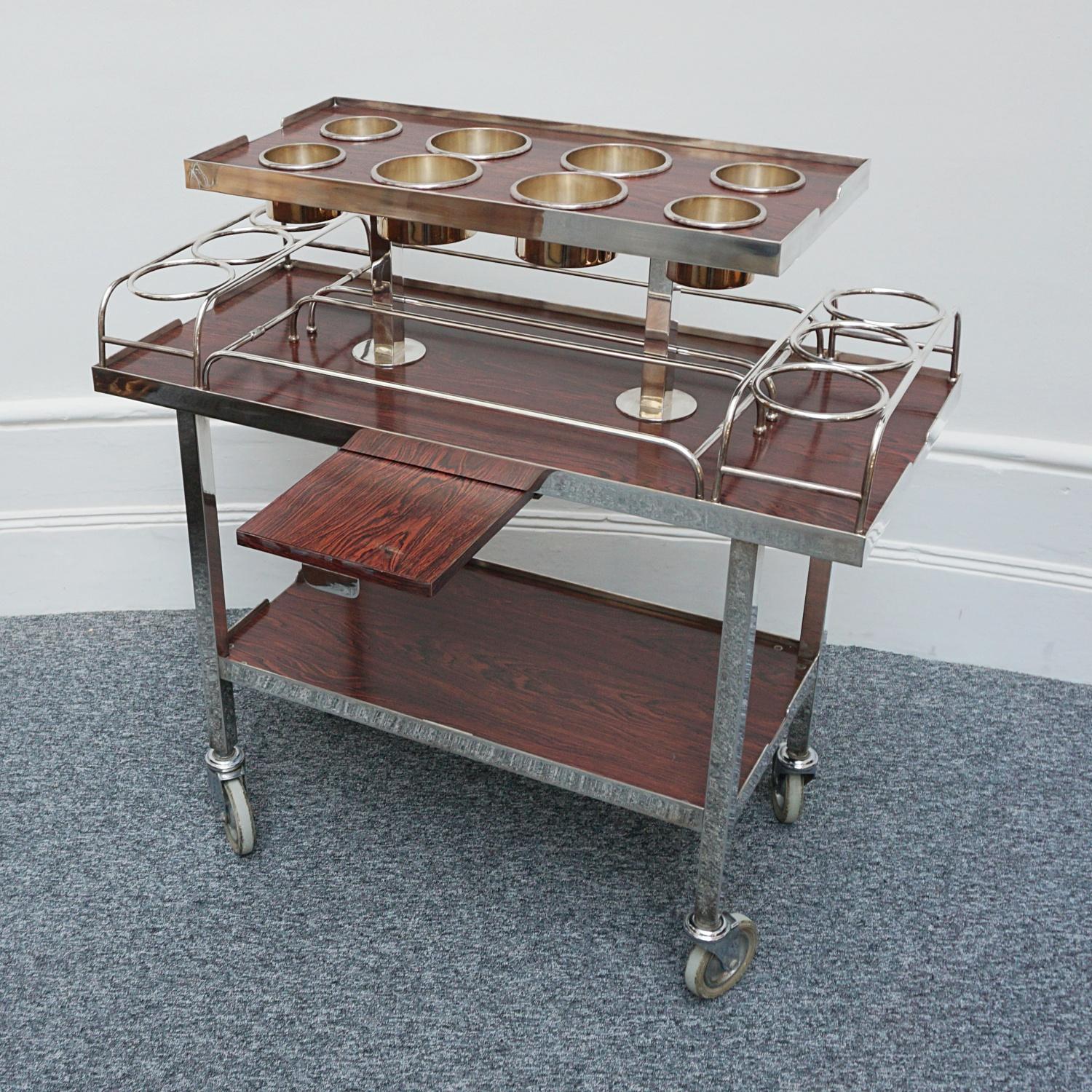 Mid-Century Silver Plate and Chrome Drinks Trolley by Drakes Silversmiths 3