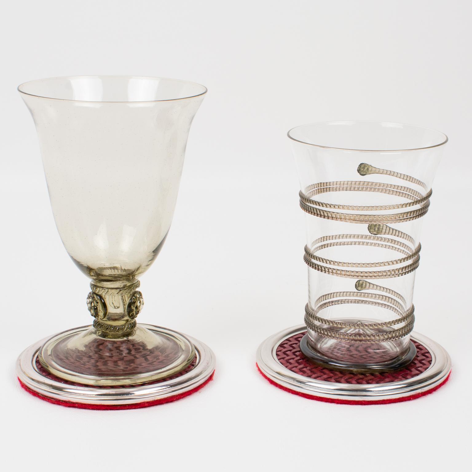 Mid-Century Silver Plate and Red Leather Coasters Set, Italy 1960s 3