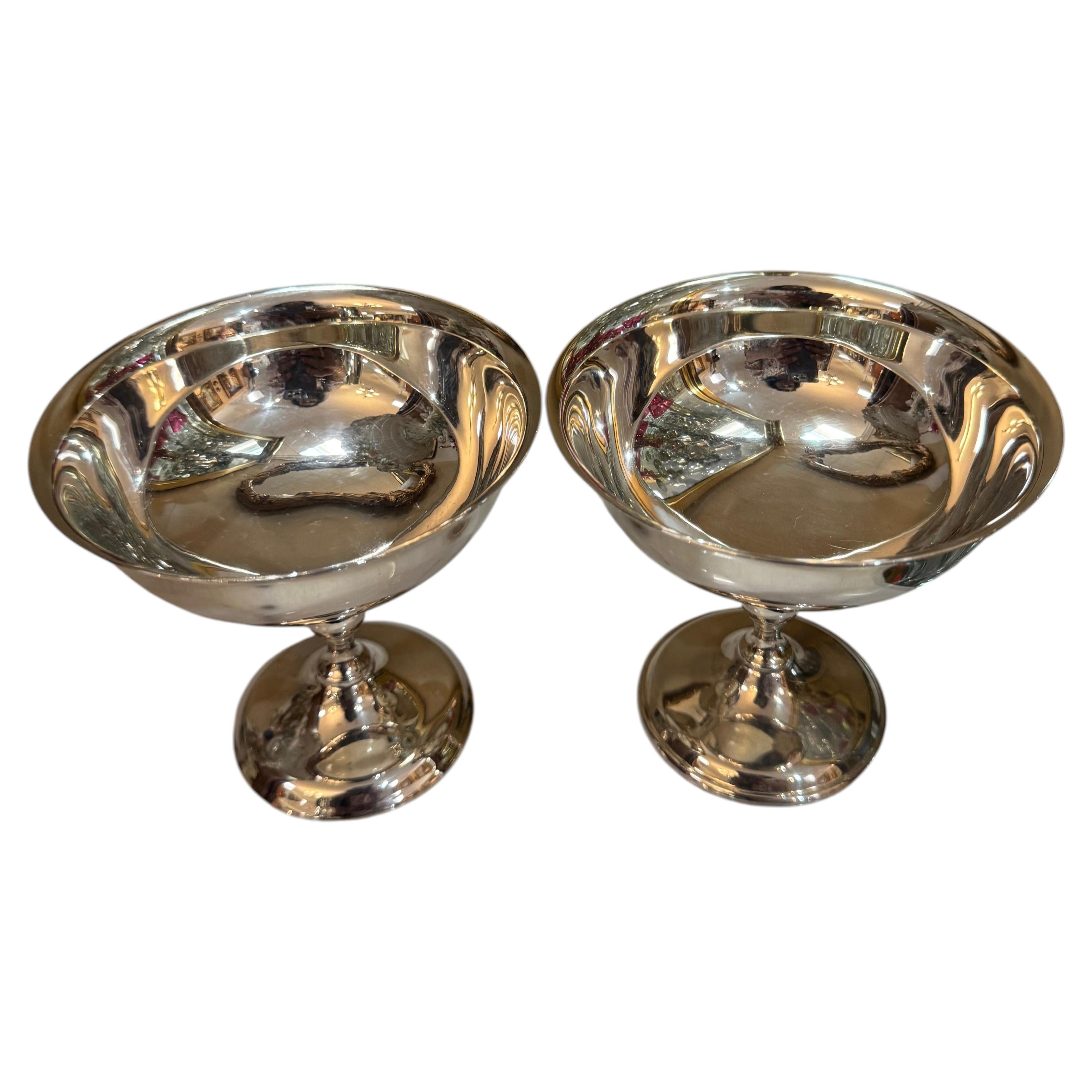Mid century silver plate coupes set of 2 made in Spain available 6 sets For Sale
