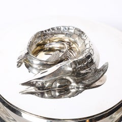 Mid-Century Silver Plate & Glass Caviar Service with Sculptural Sturgeon Handle