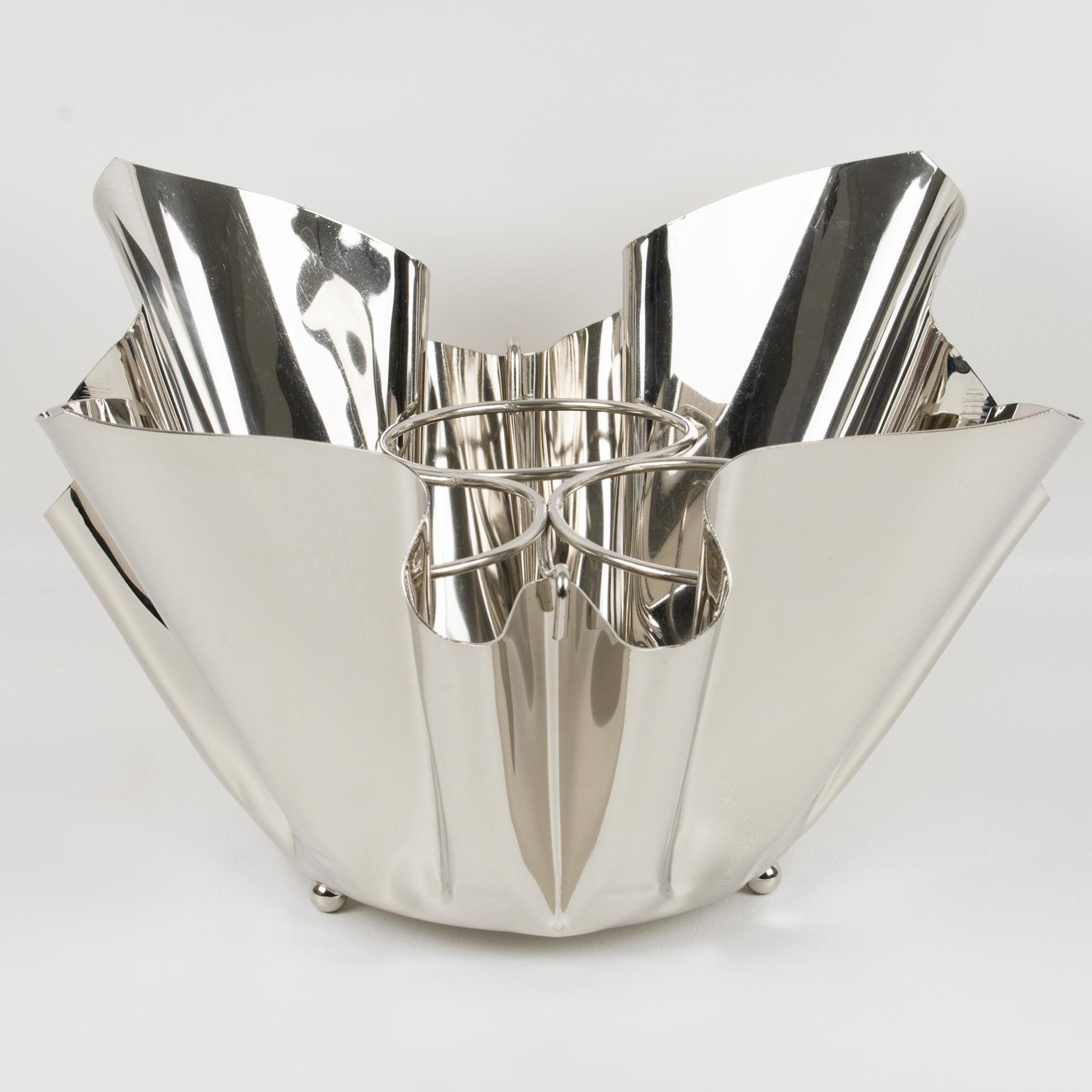 Mid-Century Silver Plate Handkerchief Wine Cooler Champagne Bottle Ice Bucket In Good Condition For Sale In Atlanta, GA