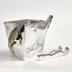 Mid Century Silver Plate Ice Bucket and Tongs with Lizards by Wolmar Castillo