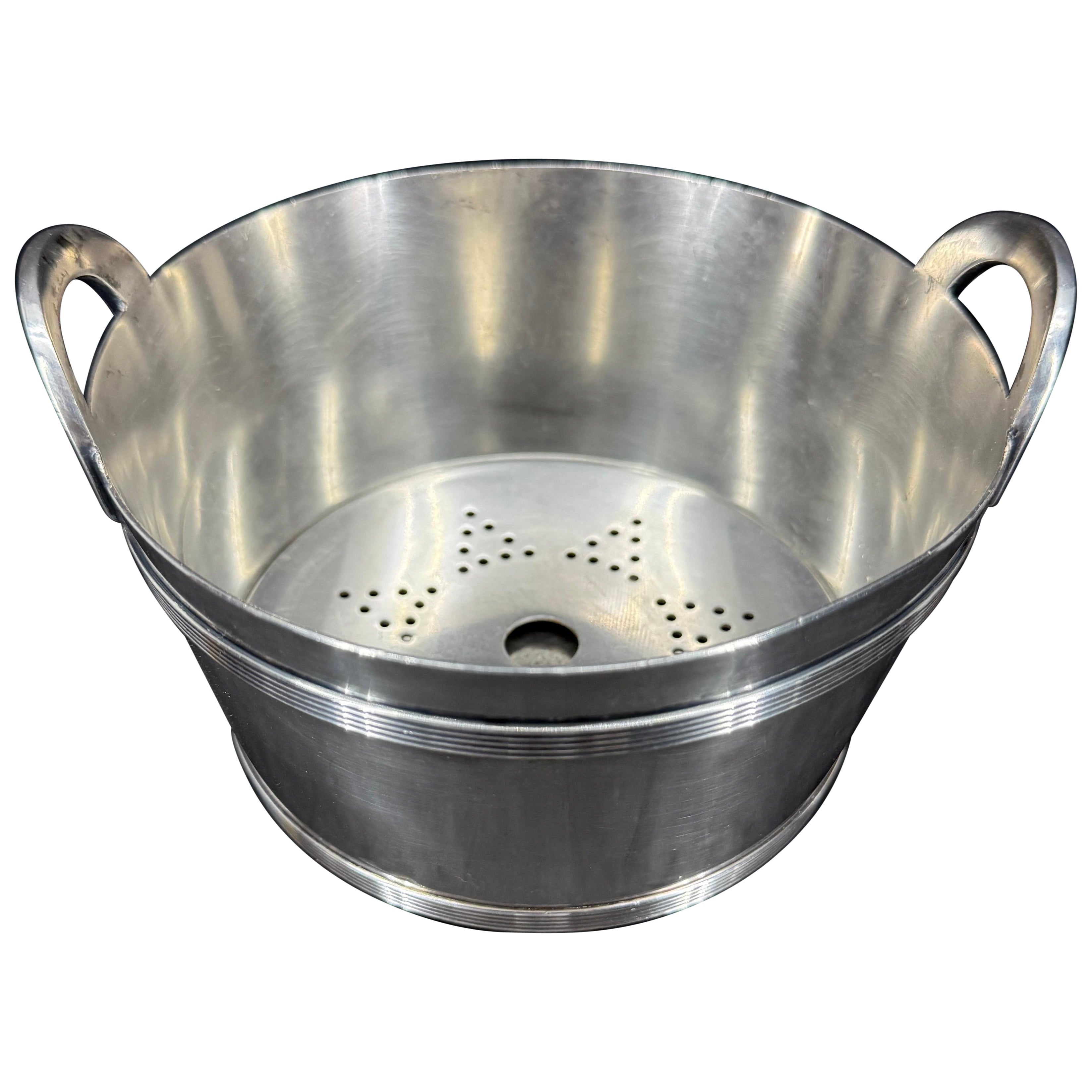 Serveur de seau à glace et de bol à caviar en métal argenté du milieu du siècle avec poignées en vente