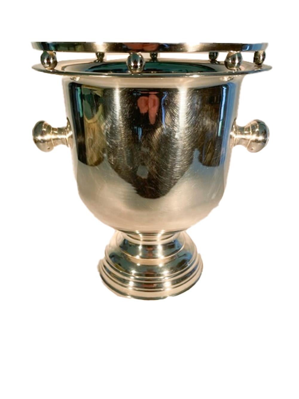 Midcentury Silver Plate Pedestaled Wine / Champagne Bucket W/Galleried Rim For Sale 6