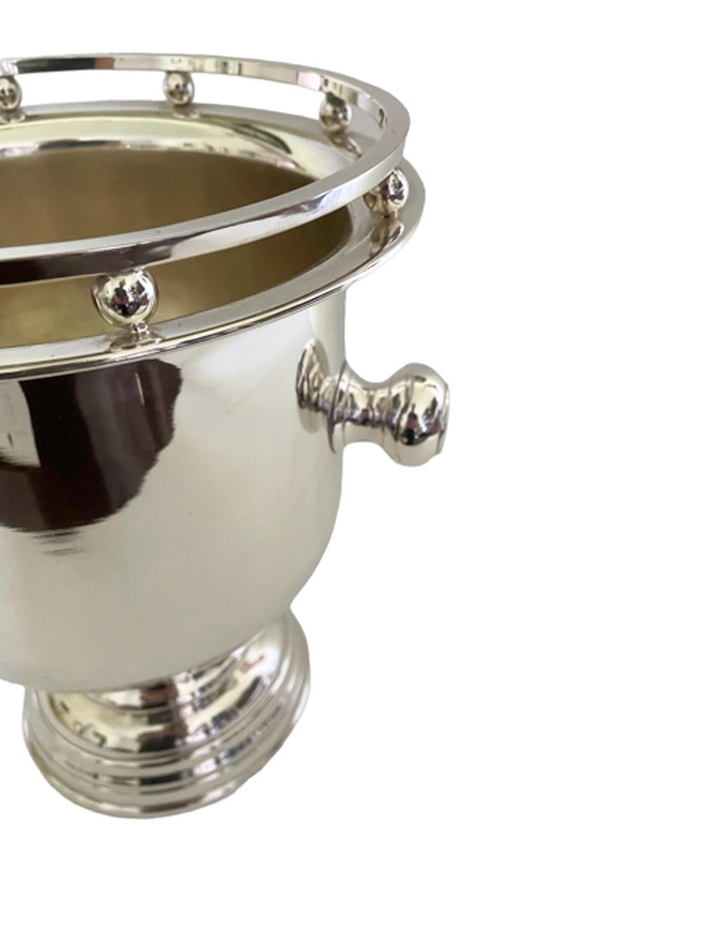 20th Century Midcentury Silver Plate Pedestaled Wine / Champagne Bucket W/Galleried Rim For Sale