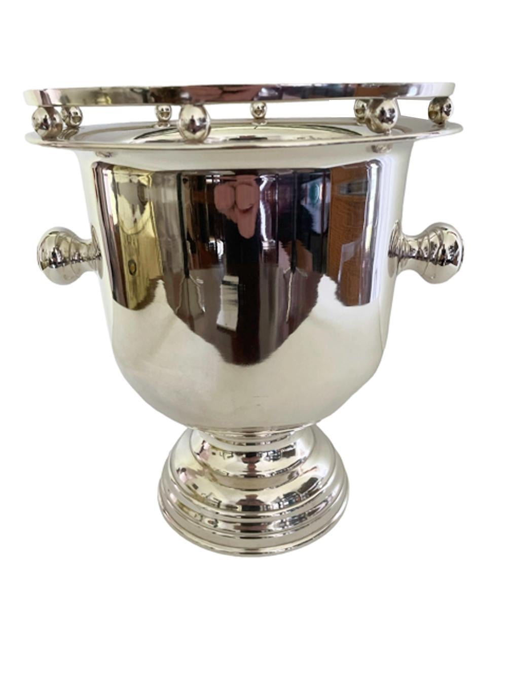 Midcentury Silver Plate Pedestaled Wine / Champagne Bucket W/Galleried Rim For Sale 3