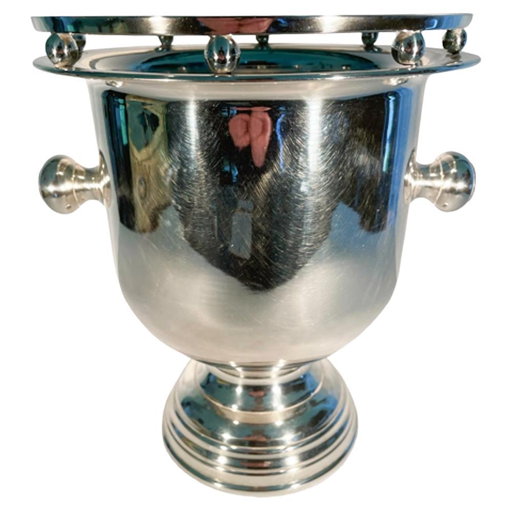 Midcentury Silver Plate Pedestaled Wine / Champagne Bucket W/Galleried Rim For Sale