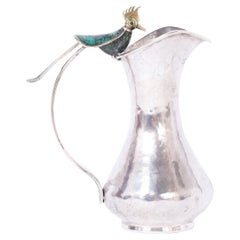 Retro Mid Century Silver Plate Pitcher with Bird by Los Castillo