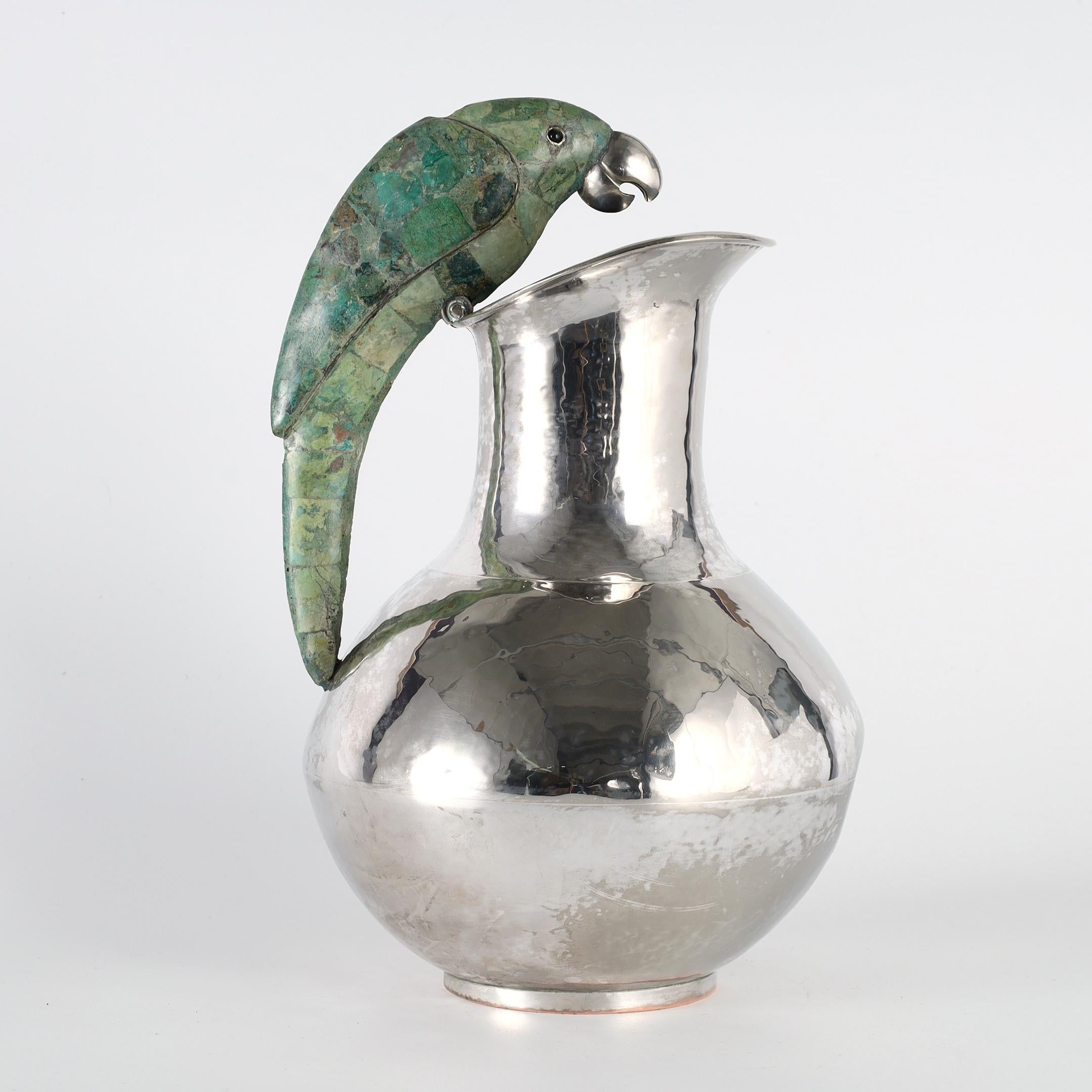Mid-Century Modern Mid Century Silver Plate Pitcher with Bird Handle Attributed to Los Castillo