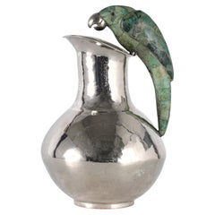 Mid Century Silver Plate Pitcher with Bird Handle Attributed to Los Castillo