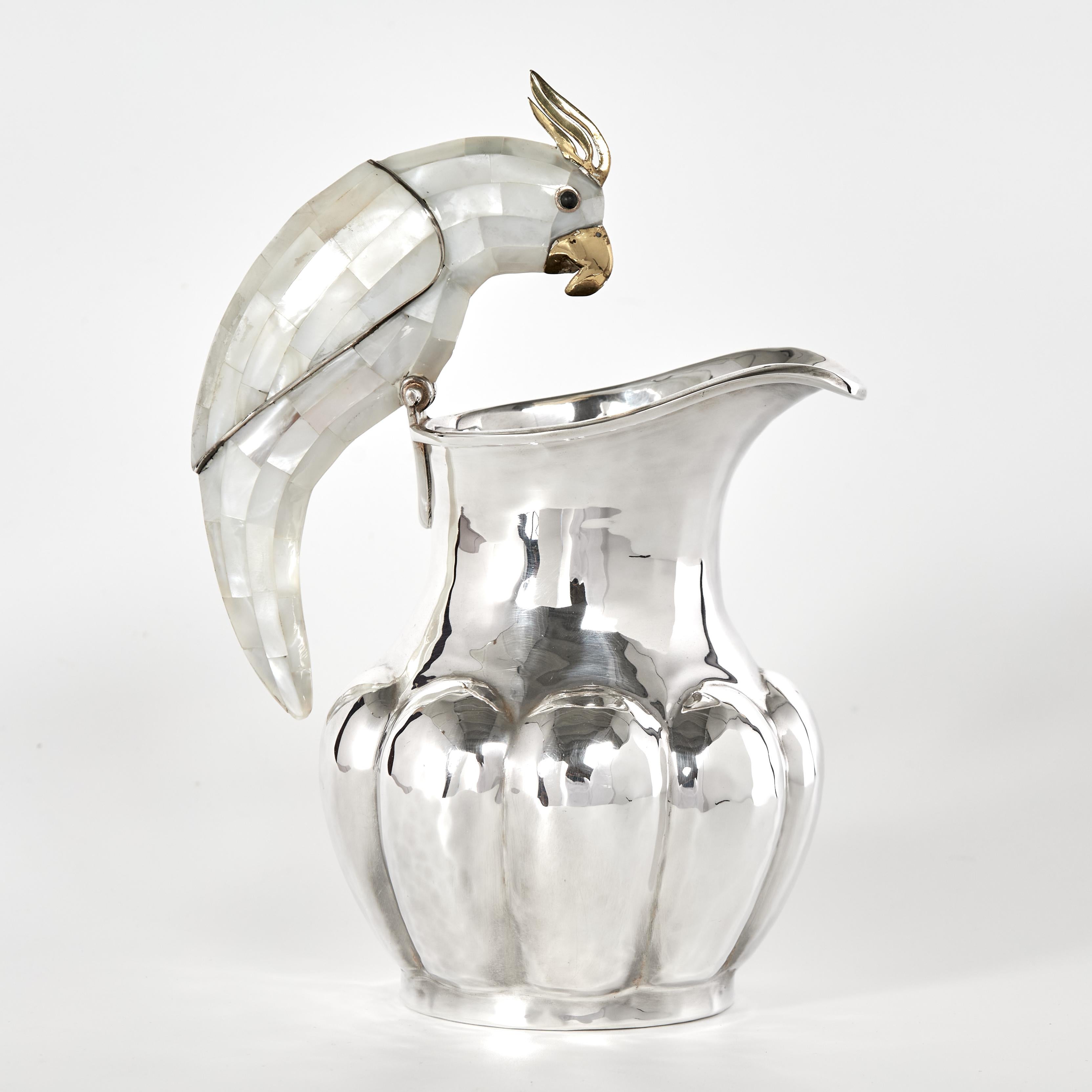 Mid-Century Modern Mid Century Silver Plate Pitcher with Bird Handle by Los Castillo