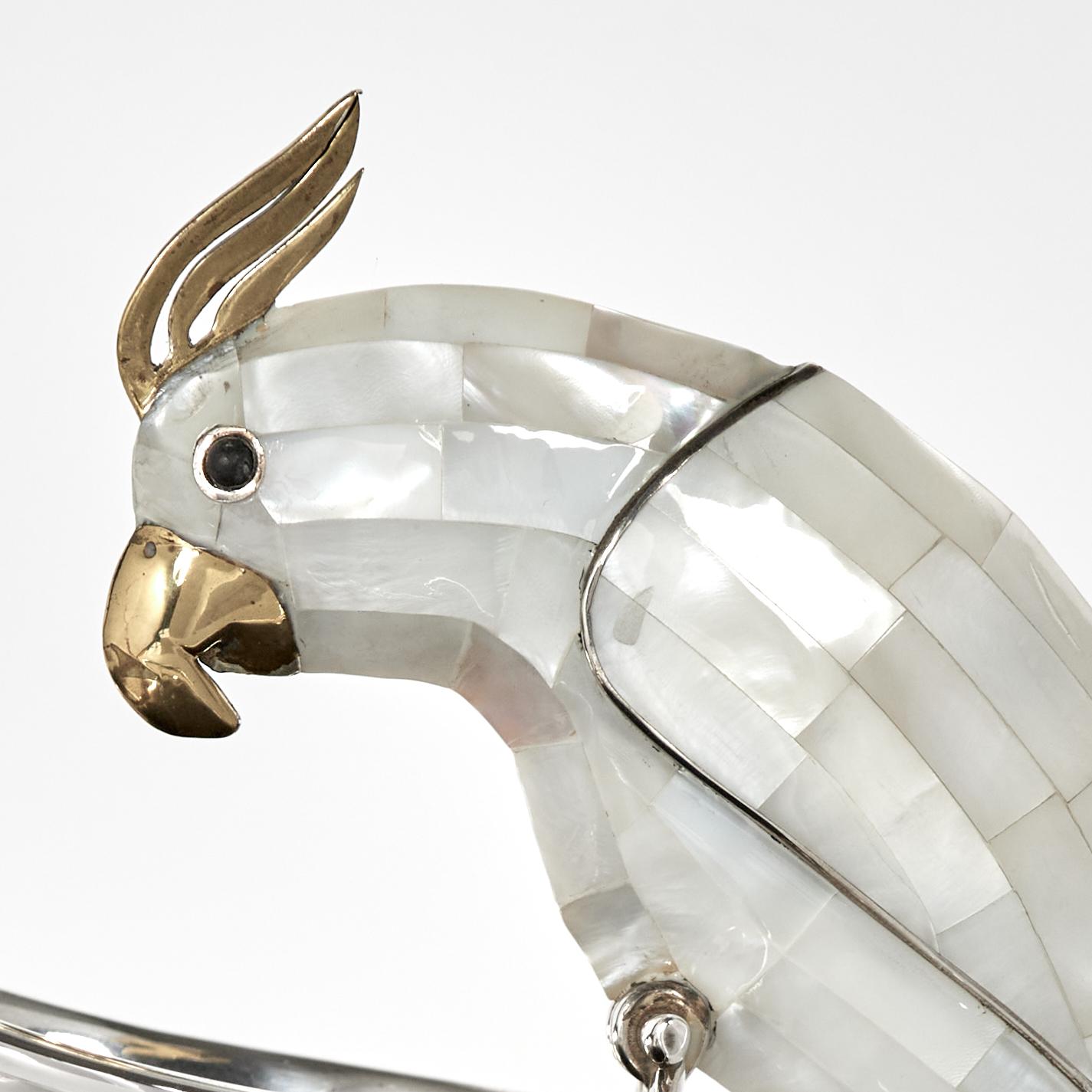 Mid Century Silver Plate Pitcher with Bird Handle by Los Castillo In Good Condition In Palm Beach, FL