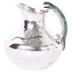 Mid-Century Silver Plate Pitcher with Lizards