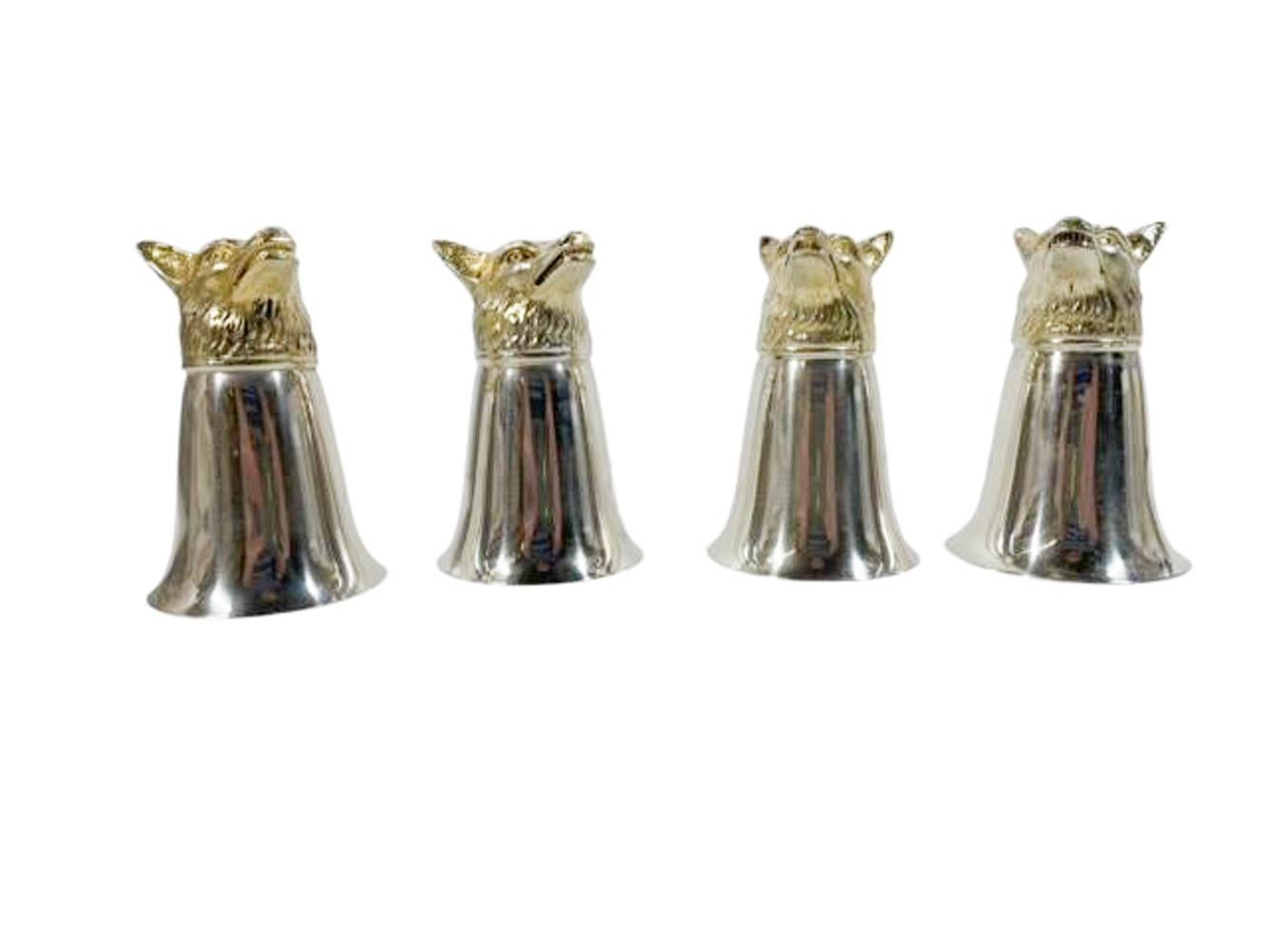 Mid-Century moderno Coppa della staffa in argento di metà secolo con testa di volpe dorata (2 disponibili) in vendita