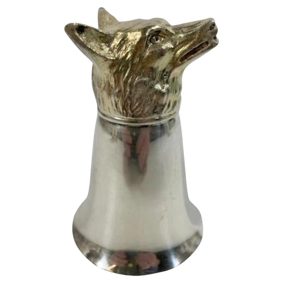 Mid-Century Silver Plate Stirrup Cup with Gilded Fox Head (2 Available)