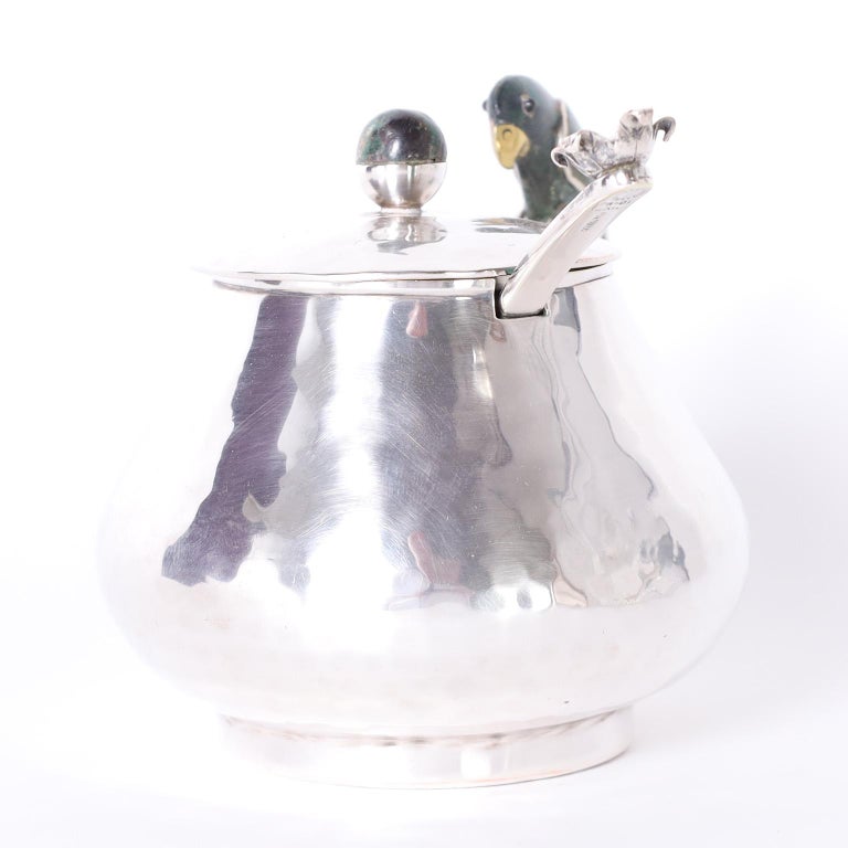 MidCentury Silver Plate Sugar Bowl and Spoon by Los Castillo For Sale