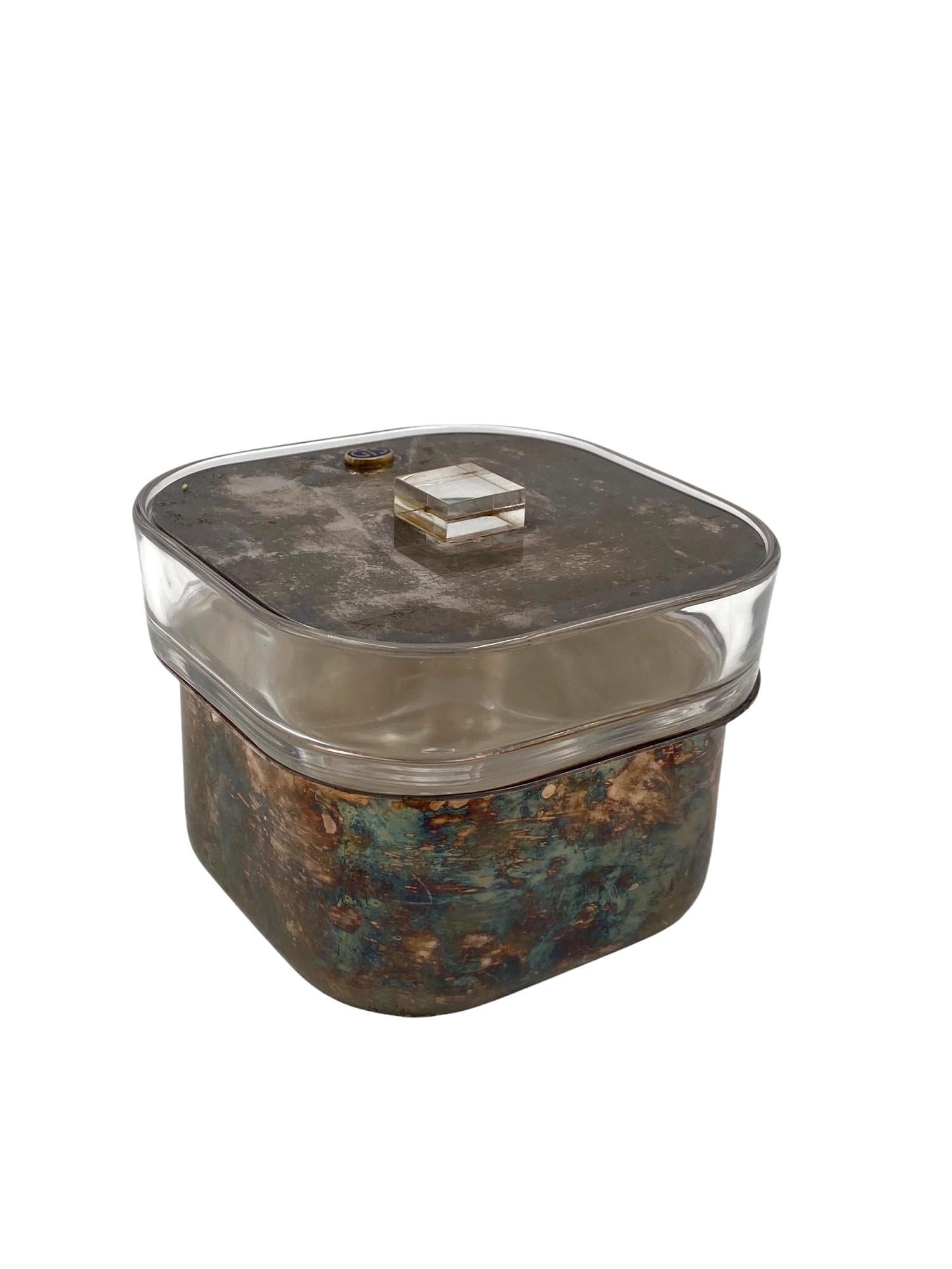 Mid-century silver-plated and glass ice bucket, Sambonet Italy 1970s in vendita 3