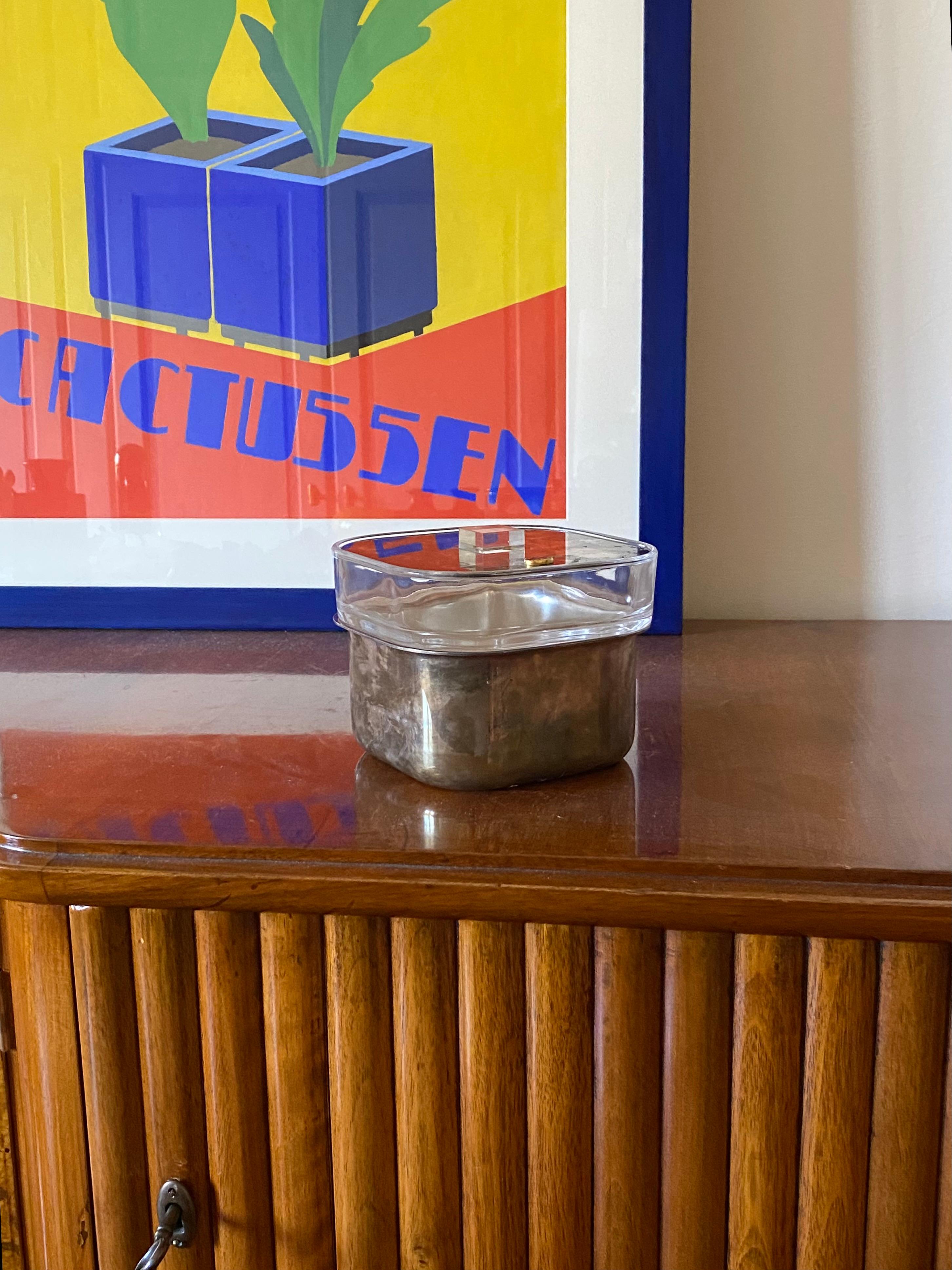 Mid-century silver-plated and glass ice bucket, Sambonet Italy 1970s in vendita 6