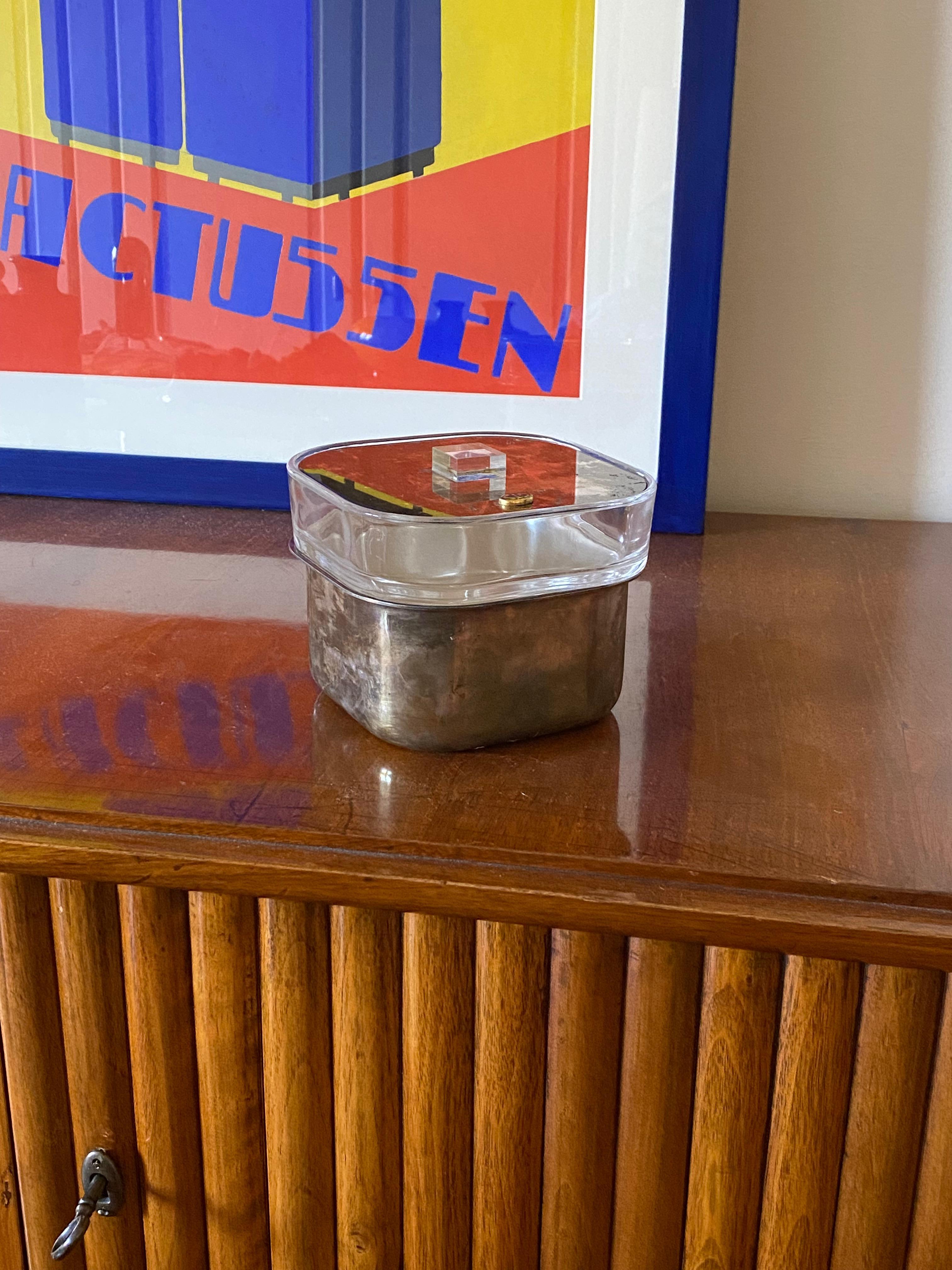 Mid-century silver-plated and glass ice bucket, Sambonet Italy 1970s in vendita 7