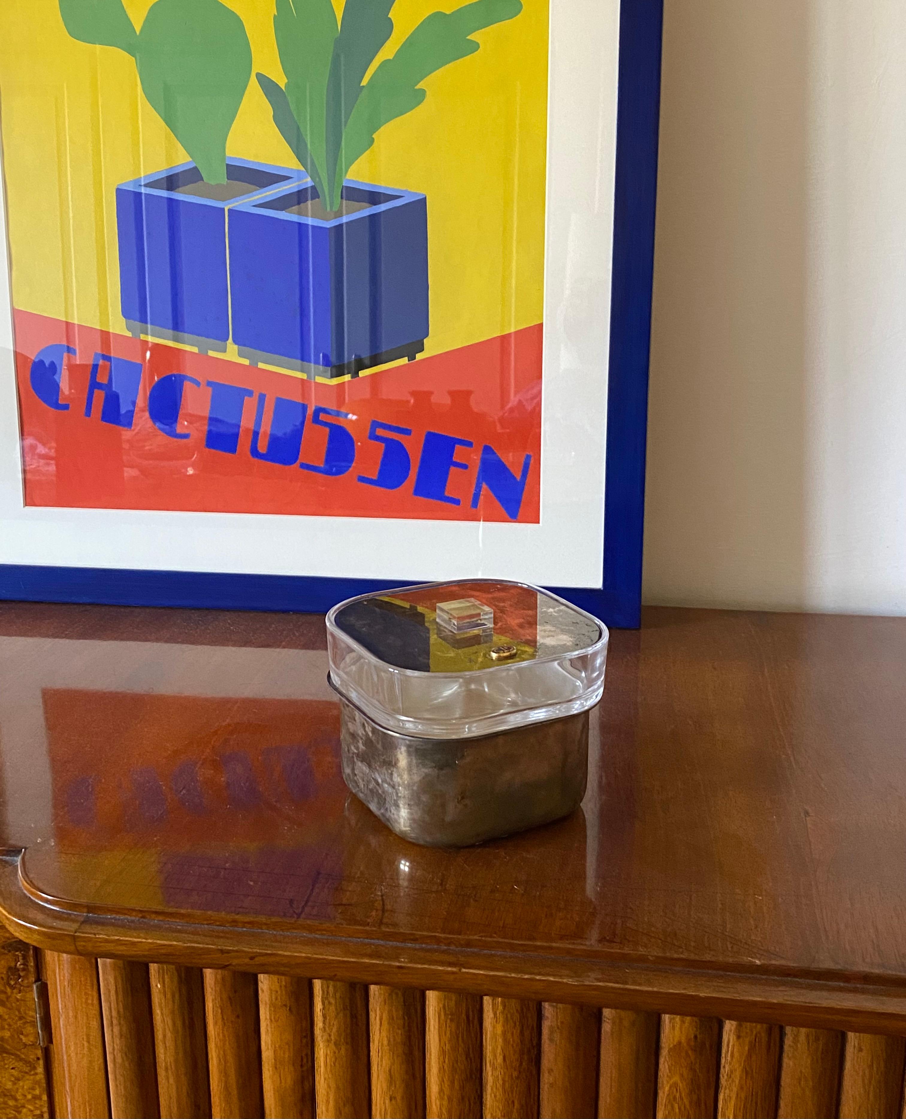 Italian Mid-century silver-plated and glass ice bucket, Sambonet Italy 1970s in vendita