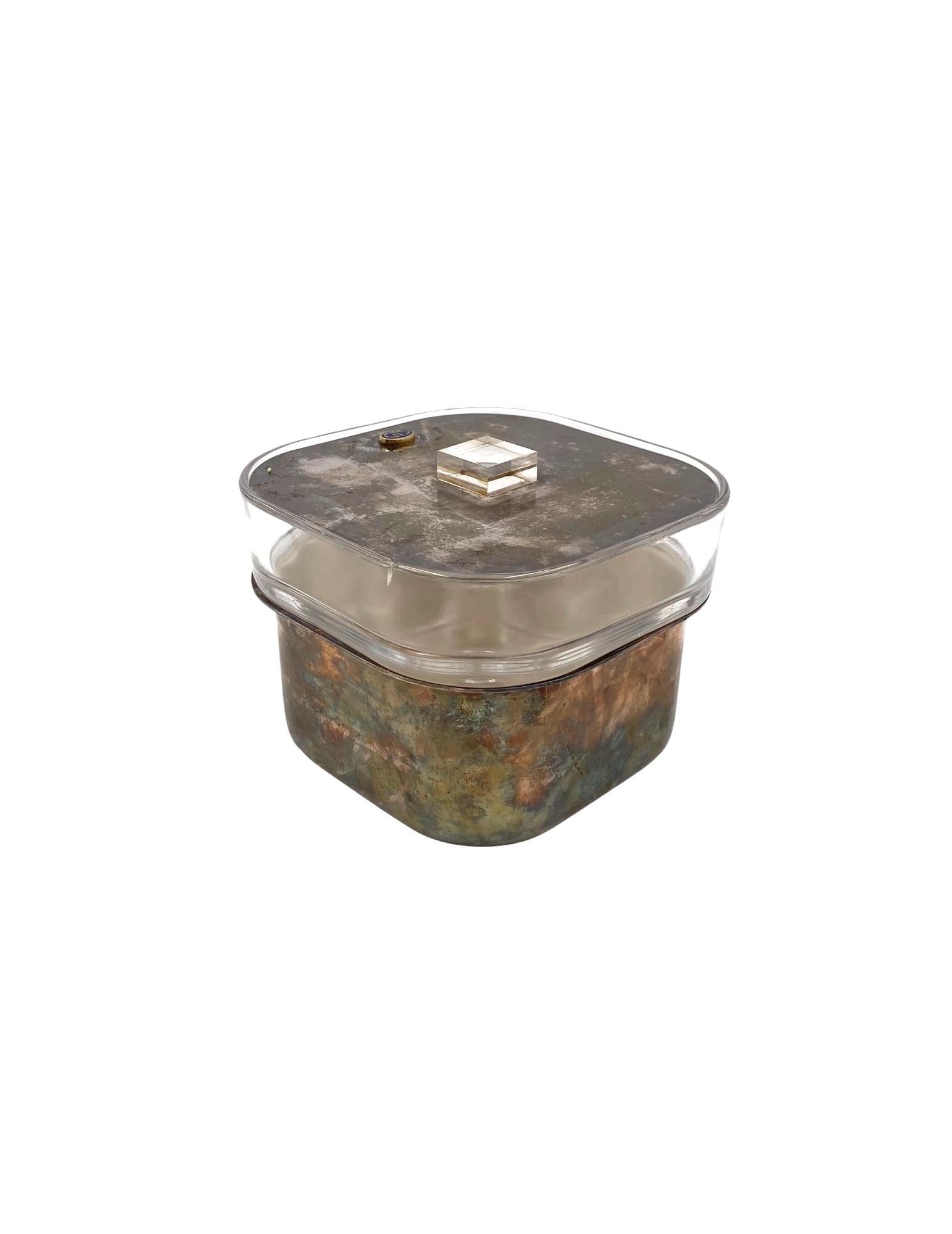 Late 20th Century Mid-century silver-plated and glass ice bucket, Sambonet Italy 1970s in vendita
