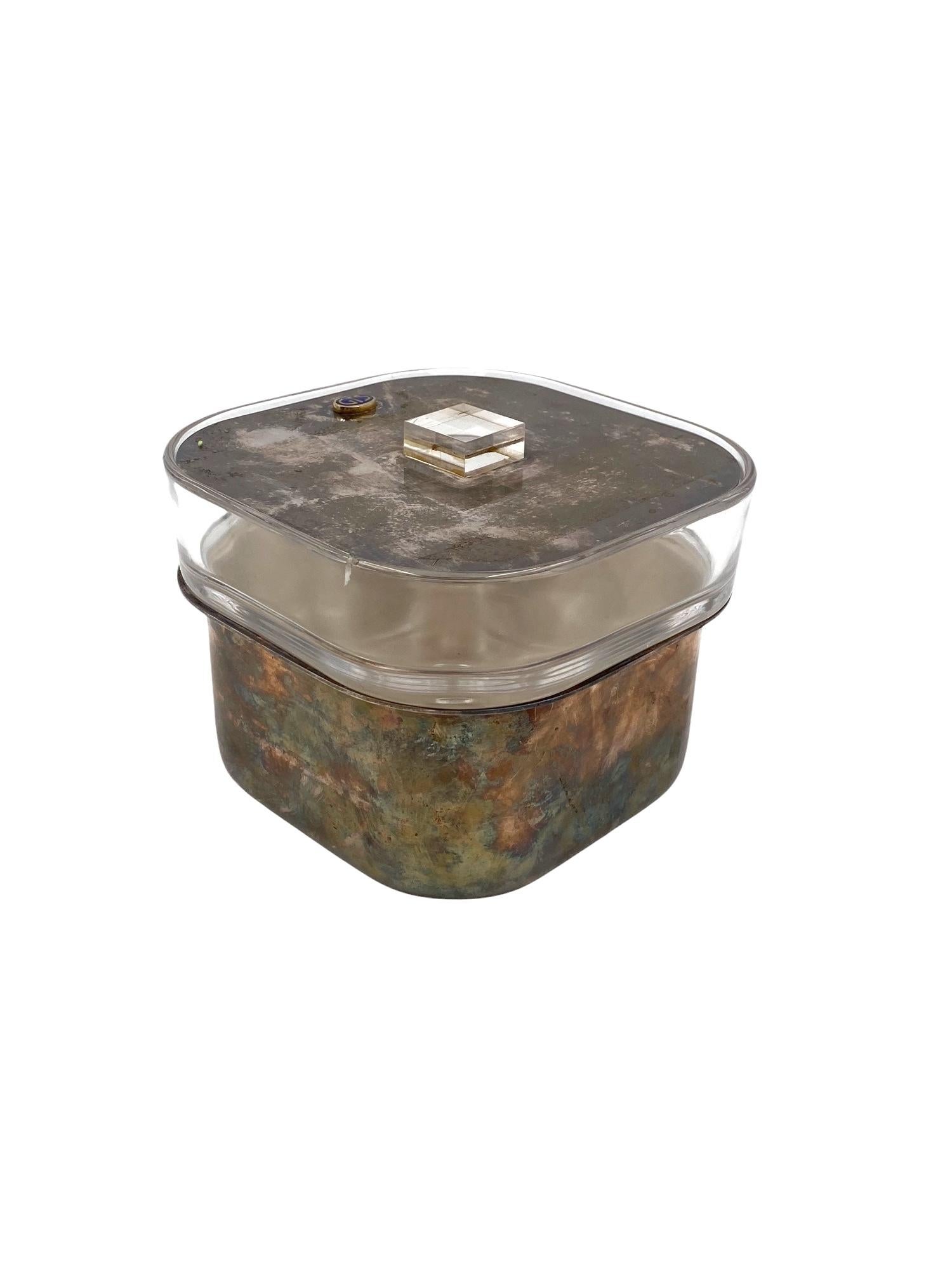 Placcato argento Mid-century silver-plated and glass ice bucket, Sambonet Italy 1970s in vendita