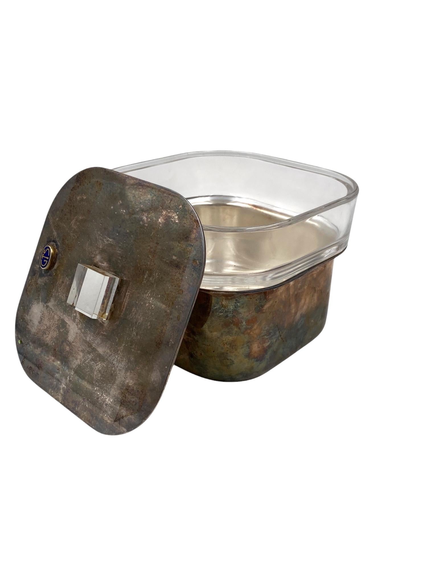Mid-century silver-plated and glass ice bucket, Sambonet Italy 1970s in vendita 1