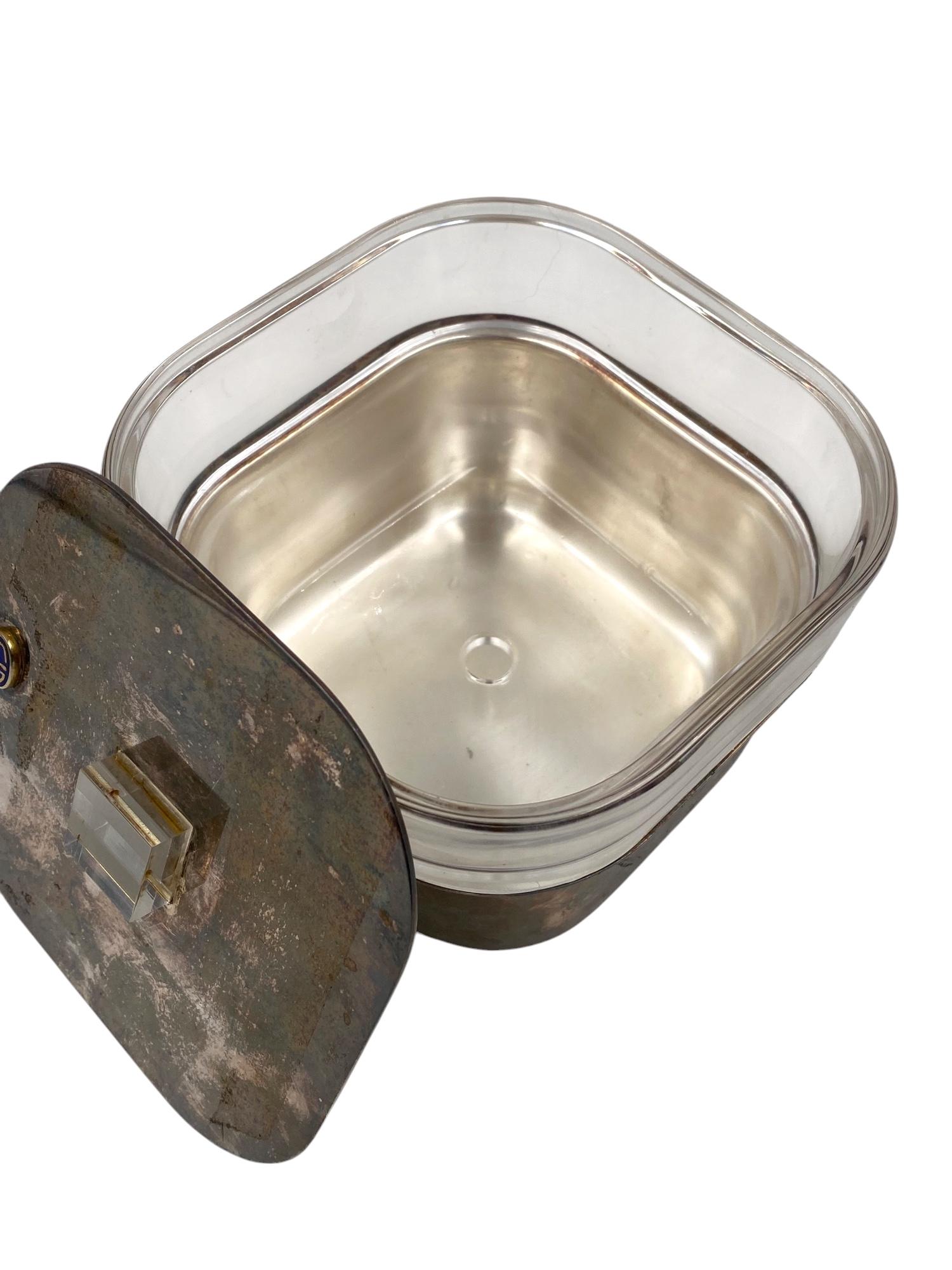 Mid-century silver-plated and glass ice bucket, Sambonet Italy 1970s in vendita 2