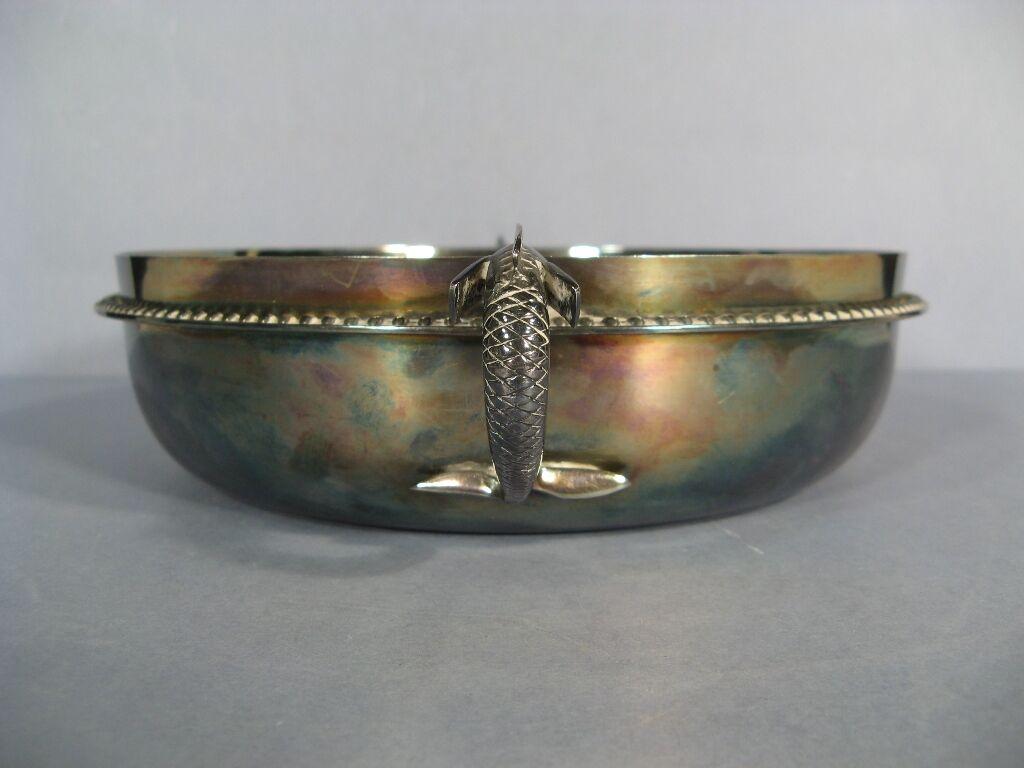 Silver Plate Mid-Century Silver-Plated Caviar Bowl with Sturgeon Handles -1Y20