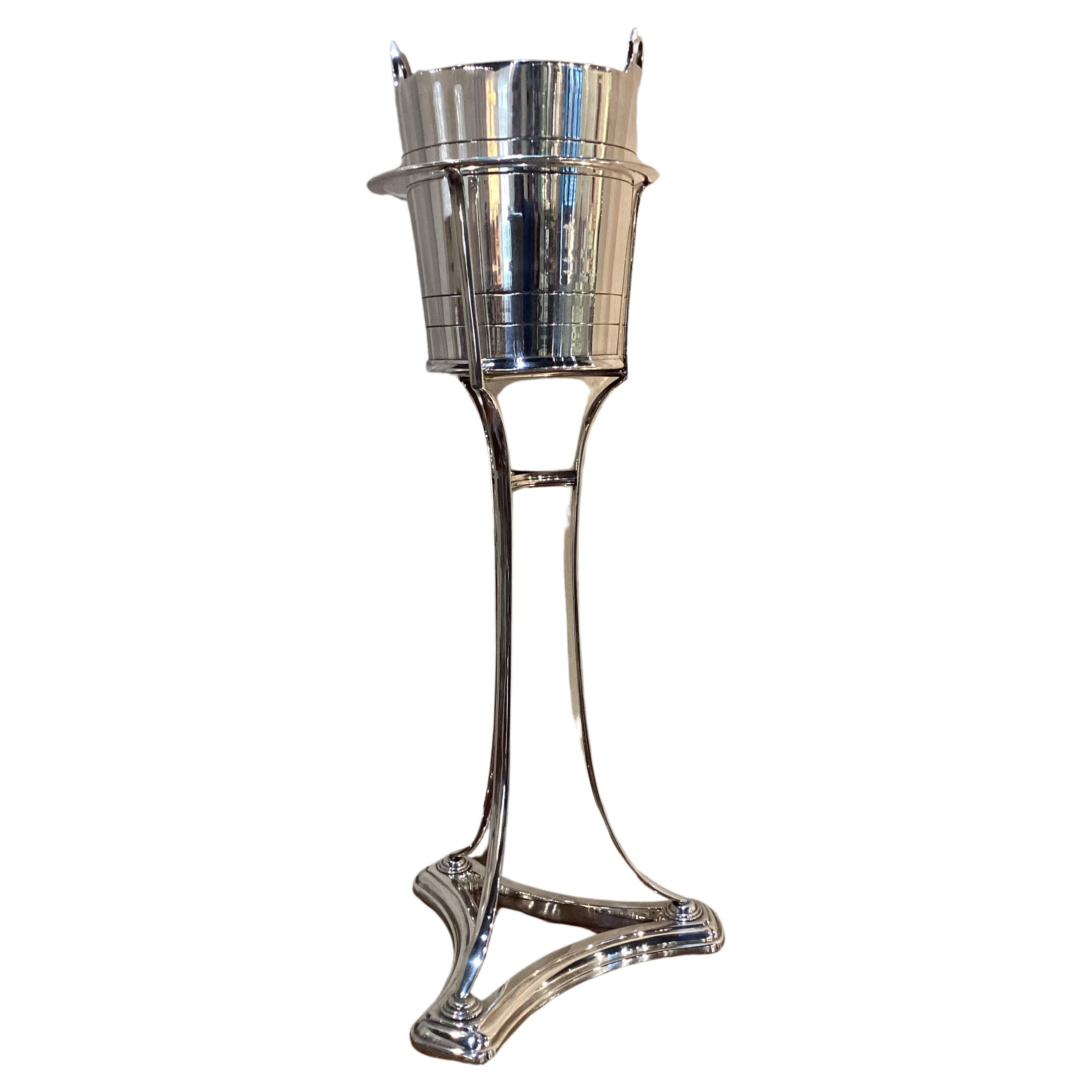 Mid Century Silver Plated Champagne Bucket with Stand